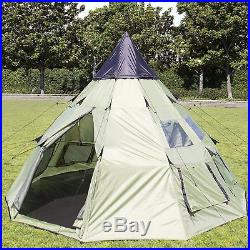 10'x10' 6 Person Teepee Camping Tent Family Outdoor Sleeping Dome With Carry Bag