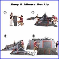 12-Person 3-Room Instant Cabin Tent Family-Size Camping Hiking Outdoor Awning
