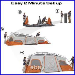 12 Person Instant Cabin Tent with Integrated LED Lights 3 Rooms Family Camping