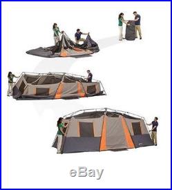 12-Person Tent & 2 FREE Queen Airbeds Instant Cabin 3 Room Family Camping Hiking