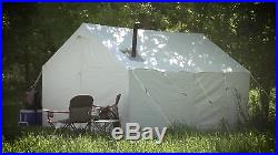 12 X 10 Canvas Wall Tent Bundle with Floor, Frame, & Outdoor Wood Stove Camp Cabin