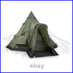 14'x14' Green Deluxe Teepee Tent Removable Floor Stove Exhaust Camp Hike Hunt