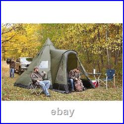 14'x14' Green Deluxe Teepee Tent Removable Floor Stove Exhaust Camp Hike Hunt