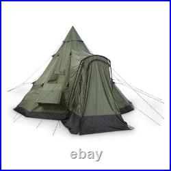 14'x14' Green Deluxe Teepee Tent Removable Floor Stove Exhaust Camp Hike Hunt