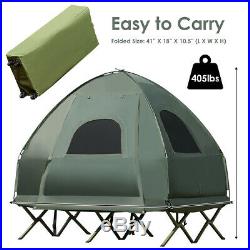 2-Person Compact Portable Pop-Up Tent/Camping Cot withAir Mattress Army Green