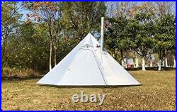 3.6lb Camping Teepee Tents with Stove Jack, Pyramid 10.5ft dia. White grey