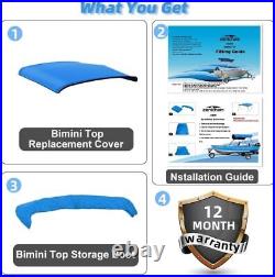 4 Bow Bimini Top Replacement Cover, Zipper Sleeves Boat Awning (without Frame)