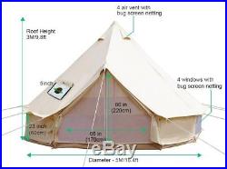 5M Outdoor Canvas Bell Tent Waterproof Family Camping Tent +Winter Stove Hole