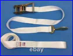 8 pk of 2 x 14' White Tent Straps with Loops & Twisted Snap Hook Ratchet Handles