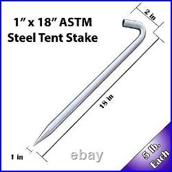ASTM 1x18 in Heavy Duty Steel Hook Stakes 100 Pack Anchor Pegs Tents Inflatables