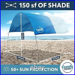 Beach Sun Shade, The Ultimate Wind-Resistant Canopy, Offers 150 Sq. Ft. Of Shade Beach Sun Shade, The Ultimate Wind-Resistant Canopy, Offers 150 Sq. Ft. Of Shade