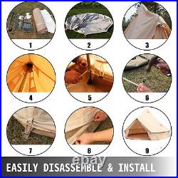 Bell Tent 4-Season Sun Canopy Sibley Tent Waterproof Cotton Canvas Glamping Yurt