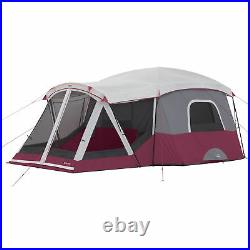 CORE 40072 11 Person Family Outdoor Camping Cabin Tent with Screen Room, Red