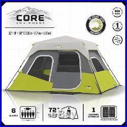 CORE Equipment 6 Person Instant Pop Up 11' x 9' Cabin Camping Tent Green/Grey