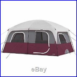 CORE Straight Wall 14 x 10 Foot 10 Person Cabin Tent with 2 Rooms & Rainfly, Red