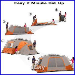 Cabin Tent Instant Camping 11 Person Orange Outdoor Family Hiking Travel Shelter