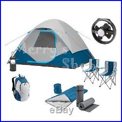 Camping Tent Combo Set 6 Person Easy Assembly Outdoor Family Hiking Shelter Blue