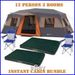 Camping Tent Ozark Trail 12 Person 3 Room Cabin Family Large Outdoor Dome Bundle