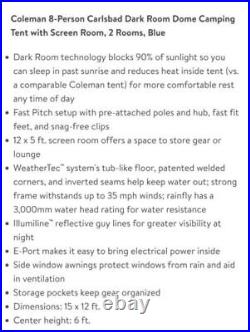 Coleman Carlsbad 8-Person Fast Pitch Setup Screen Room Blue Coleman Carlsbad 8-Person Fast Pitch Setup Screen Room Blue