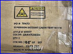 Core Equipment 10473 12 Person Lighted Instant Cabin Tent 18x10 Gray/Green New