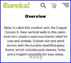 Eureka! Copper Canyon LX 6 Cabin Tent. Used Once. Super Sturdy Easy 5 Min Set Up