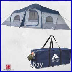 Family Cabin Tent 10 Person 3 Room 2 Side Entrances Outdoor Camping Shelter Blue