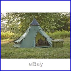 Family Teepee Tent 10'x10' Sleeps 6 People, Green Guide Gear Army Surplus
