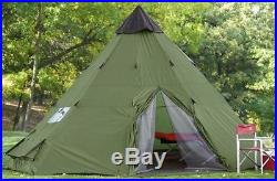 Family Teepee Tent 18'x18' Sleeps 10-12 People, Green Guide Gear Army Surplus