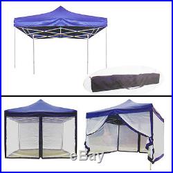 Foldable & Portable 10' x 10' Canopy with Mosquito Net Easy Up Blue Aluminum Legs