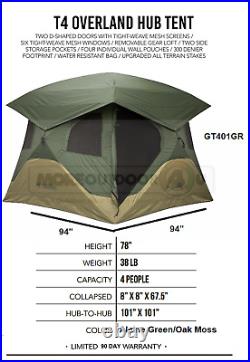 GT401GR 4 Person Gazelle T4 Hub Tent Overland RV Hiking Camping MFG REFURBS