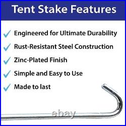 Heavy Duty 1/2x12 in Steel Hook Stake 100 Pack Tents Inflatables Camping Anchor
