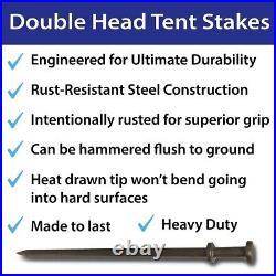 Heavy Duty Double Head 3/4x12 Steel Tent Stake Inflatable Anchor Pegs 10 Pack