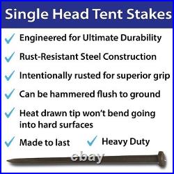 Heavy Duty Steel Single Head 1x36 Tent Stakes Anchor Ground Inflatable 10 Pack