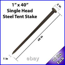 Heavy Duty Steel Single Head 1x40 Tent Stakes Anchor Ground Inflatable 10 Pack