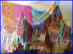 Indian Vintage Silk Sari Multi color Patchwork hippie Boho tent Glamping Decor