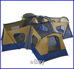 Large Camping Tent 14 Person With 4 Rooms Separate Exit Outdoor Blue Hiking Fish