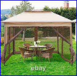 Lonabr Outdoor Gazebo Pop Up Canopy Tent with Mesh Sidewall Patio Sun Shelter