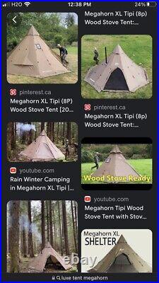 Luxe Megahorn XL Pyramid Hot Tent Snow Skirt Teepee 4 Season 6-8 Person