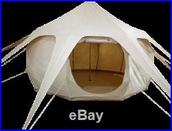 Luxury Glamping Safari Canvas Bell Tent Yurt Style Waterproof Round Tents Beige
