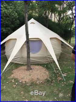Luxury Glamping Safari Canvas Bell Tent Yurt Style Waterproof Round Tents Beige