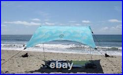 Neso Grande Beach Tent with Sand Anchors, Portable Sun Shelter (Aqua Fronds)