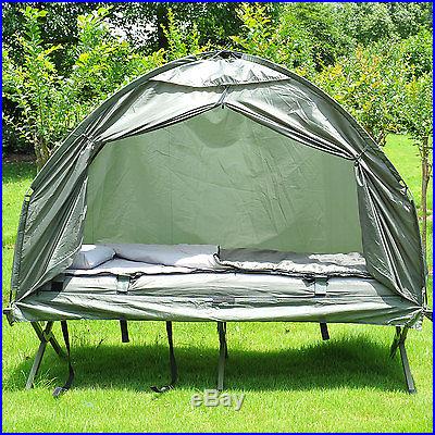 New Outsunny Single Folding Camp Shelter Bed Cot W/ Tent Sleeping Bag Airbed Mat