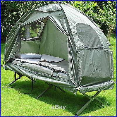 New Outsunny Single Folding Camp Shelter Bed Cot W/ Tent Sleeping Bag Airbed Mat