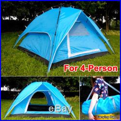 Outdoor Double layer Waterproof 4-Person Family Camping Instant Blue Tent