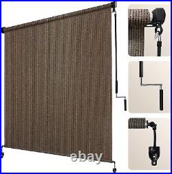 Outdoor Roller Shade 8' W x 6' H Fabric Blind Mocha Cordless Roll Up Shade