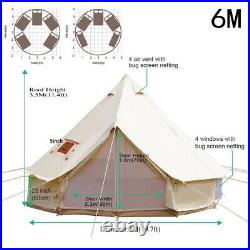 Outdoor Waterproof Canvas Bell Tent 6M Hunting Glamping Camping Family Yurt Tent
