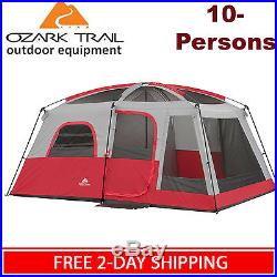 Ozark Trail 10-Person Family Camping Tent 2-Room Cabin Outdoor Waterproof Tents