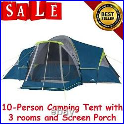 Ozark Trail 10-Person Family Camping Tent with 3 Rooms, Screen Porch NEW OUTDOOR