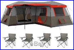 Ozark Trail 12 Person 3 Room L-Shaped Instant Cabin Tent Red + 4 Chairs Bundle
