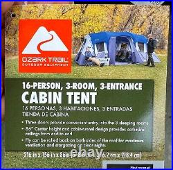 Ozark Trail 16-Person 3-Room Family Cabin Tent, with 3 Entrances